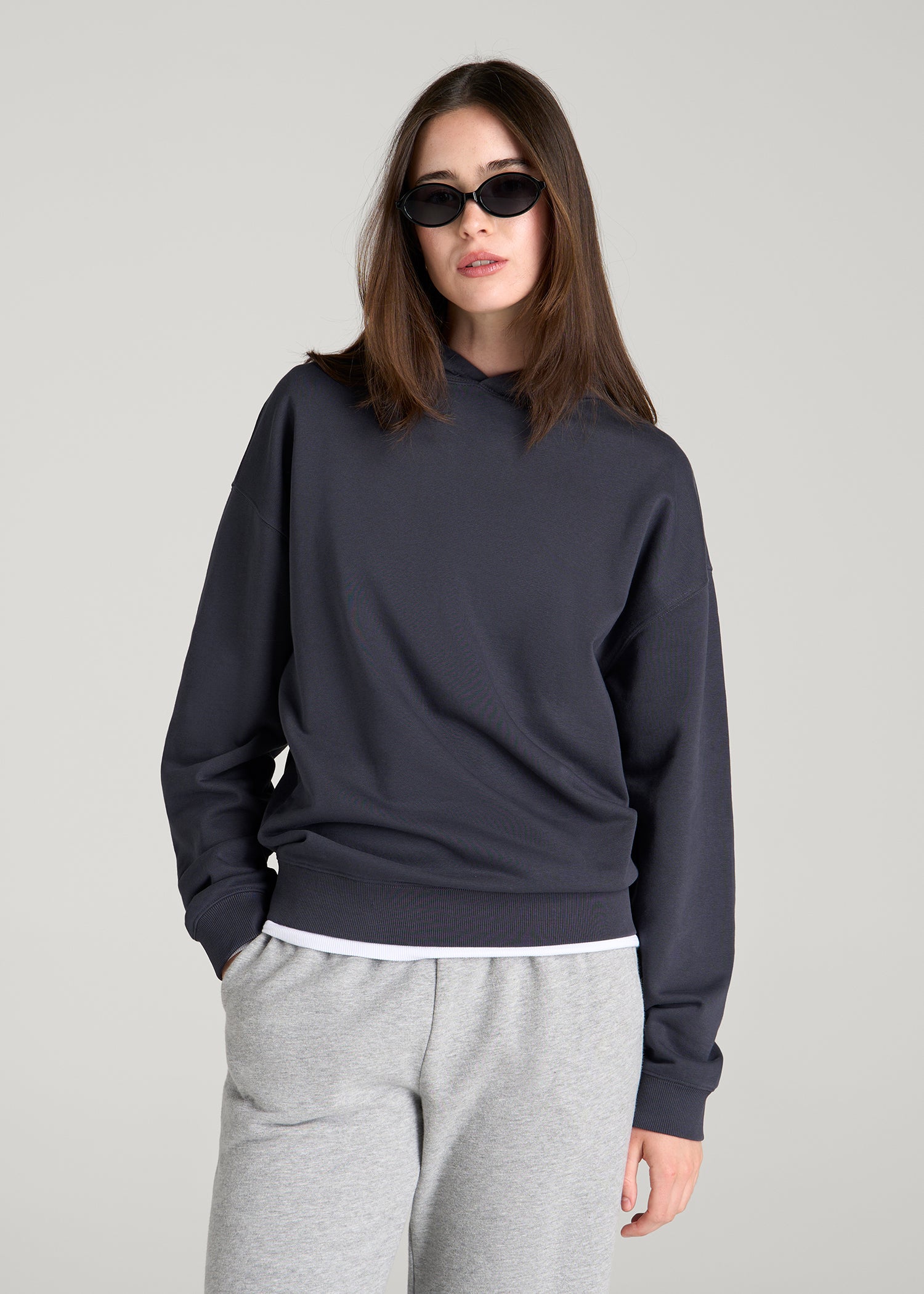 Everyday French Terry Hoodie for Tall Women in Charcoal Rinse