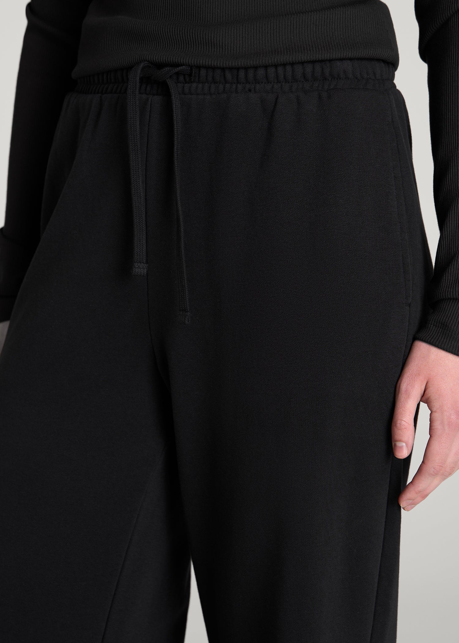 Everyday French Terry Mid Rise Wide Leg Pants for Tall Women in Black