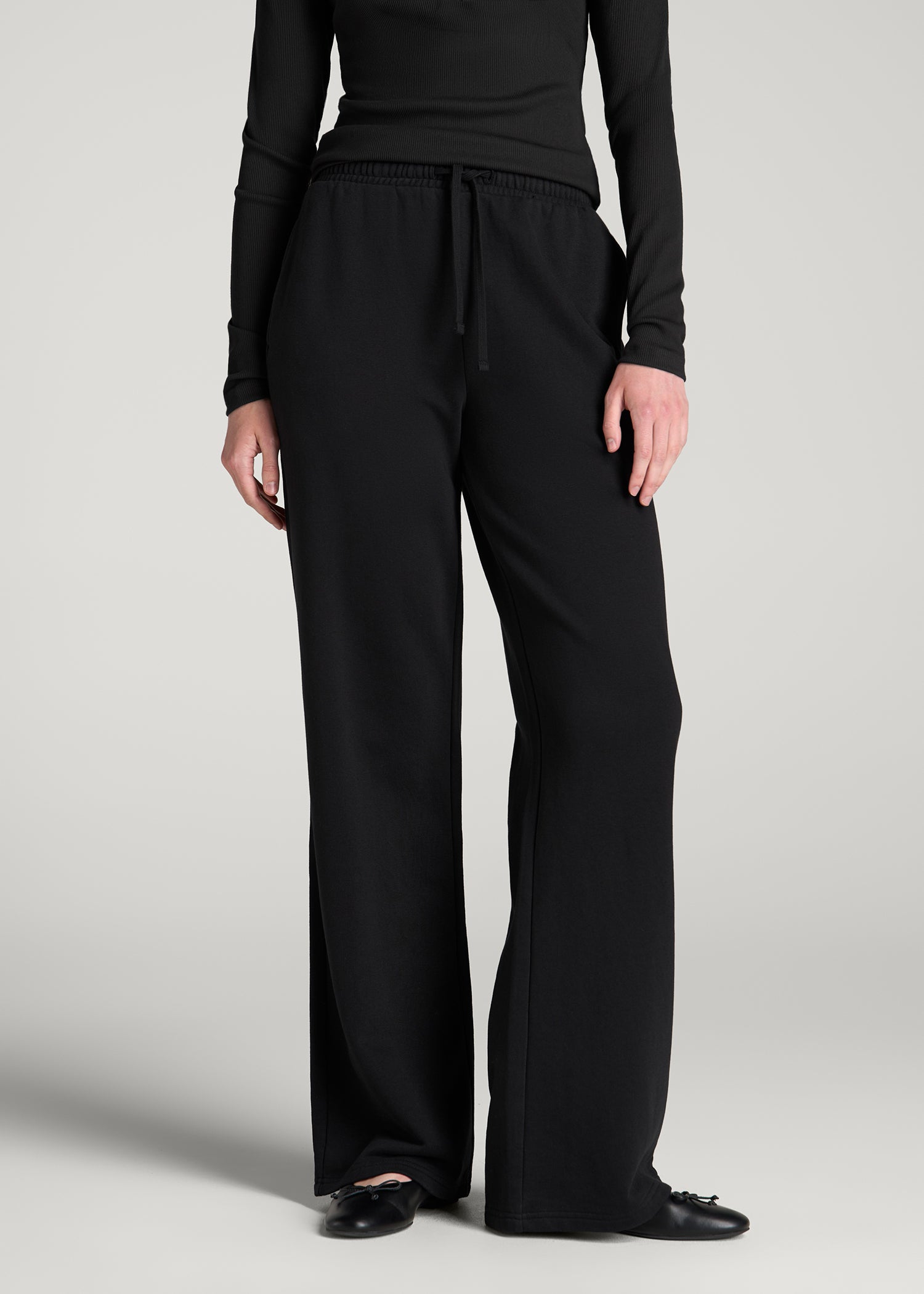 Everyday French Terry Mid Rise Wide Leg Pants for Tall Women in Black