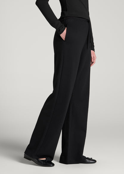 Everyday French Terry Mid Rise Wide Leg Pants for Tall Women in Black