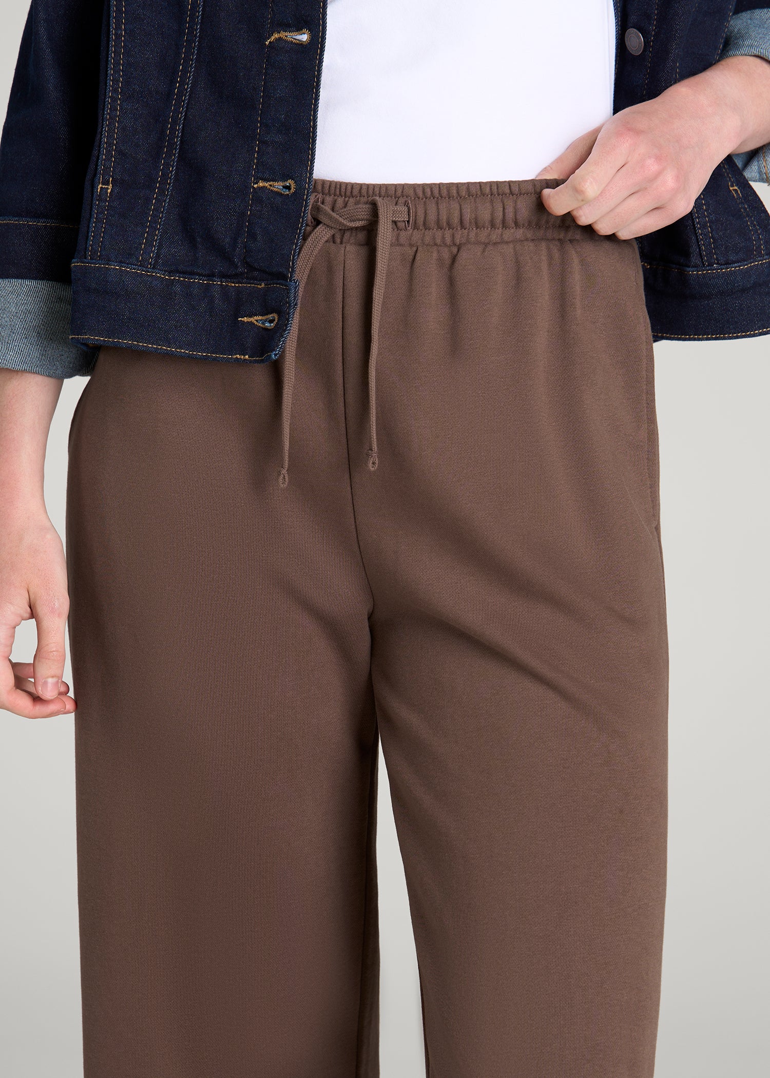Everyday French Terry Mid Rise Wide Leg Pants for Tall Women in Coffee Quartz
