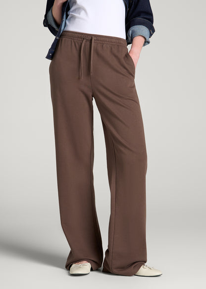 Everyday French Terry Mid Rise Wide Leg Pants for Tall Women in Coffee Quartz