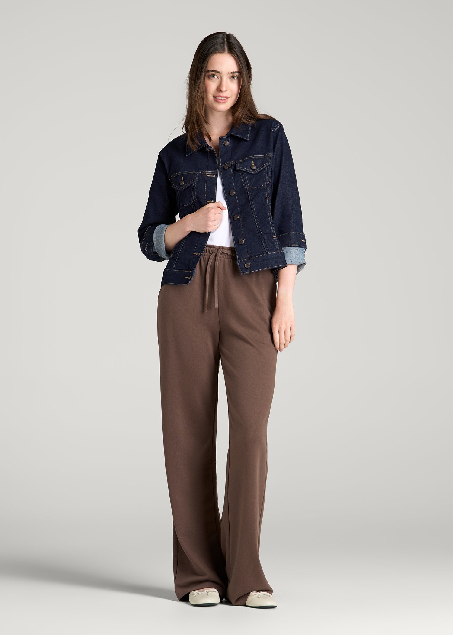 Everyday French Terry Mid Rise Wide Leg Pants for Tall Women in Coffee Quartz