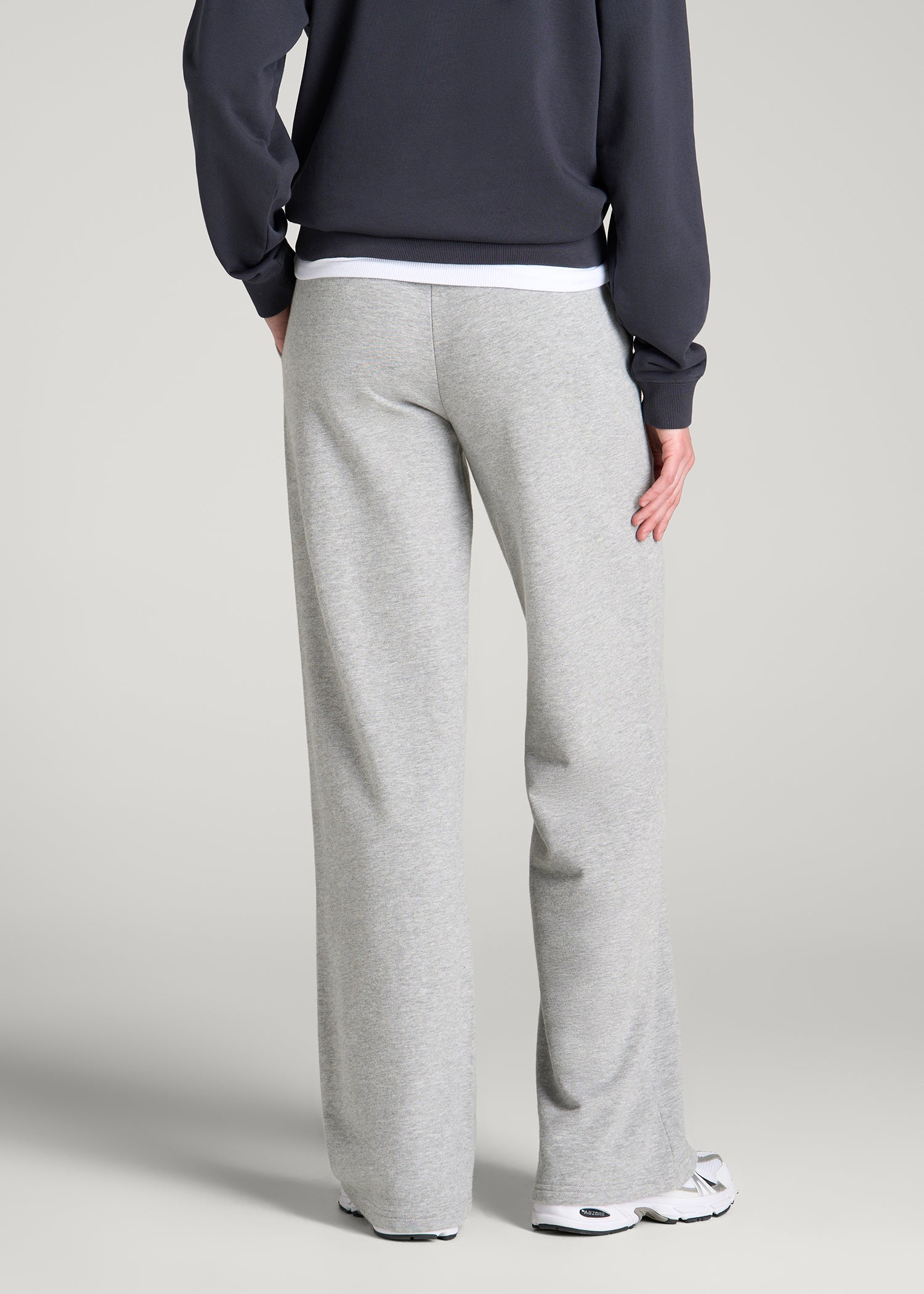 Everyday French Terry Mid Rise Wide Leg Pants for Tall Women in Grey Mix