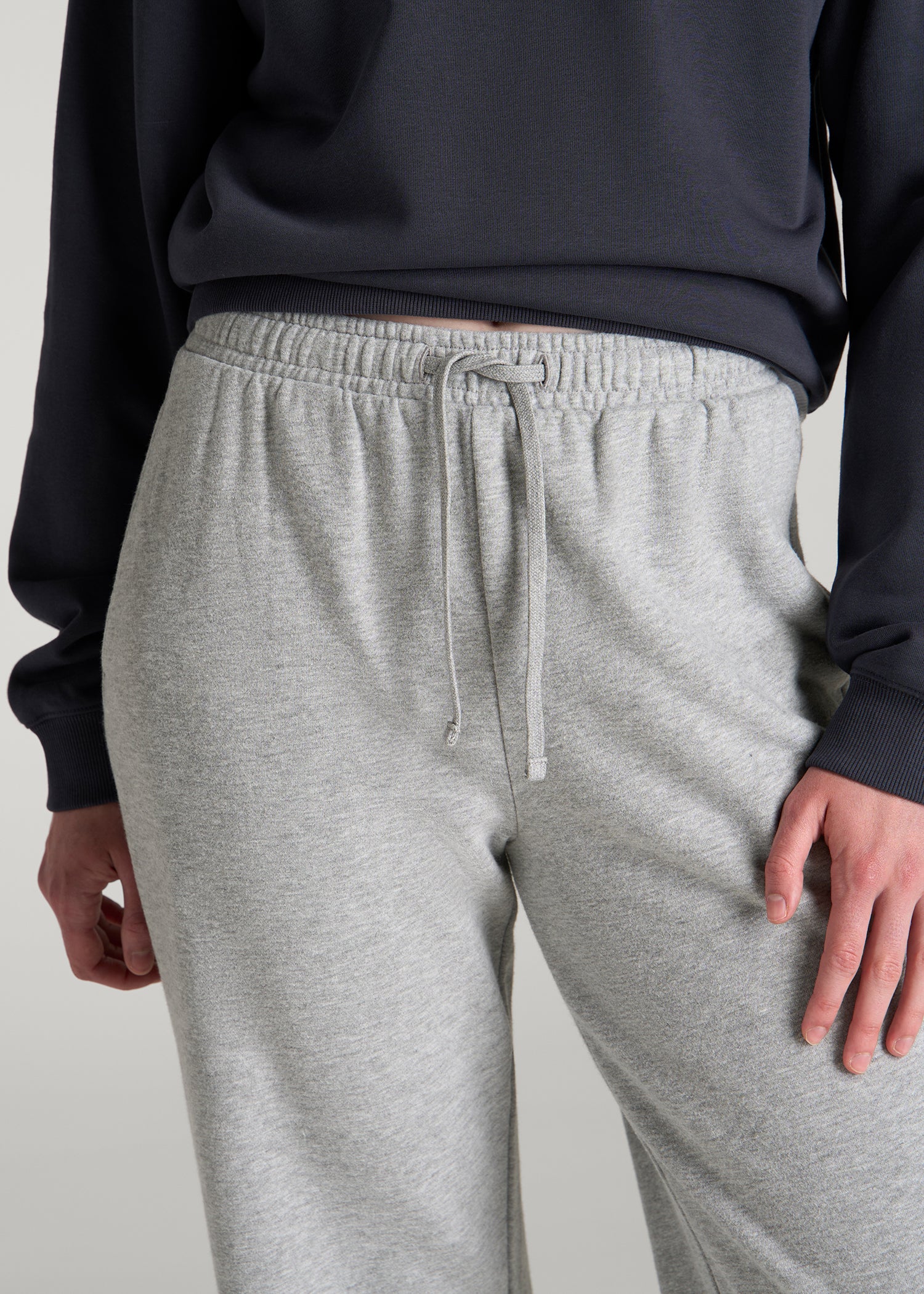 Everyday French Terry Mid Rise Wide Leg Pants for Tall Women in Grey Mix