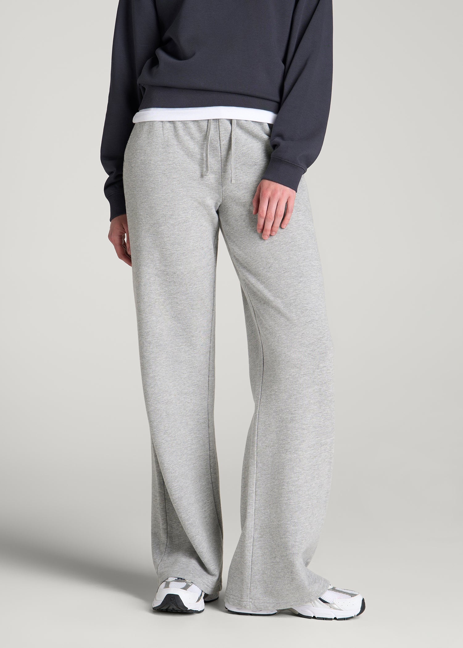 Everyday French Terry Mid Rise Wide Leg Pants for Tall Women in Grey Mix