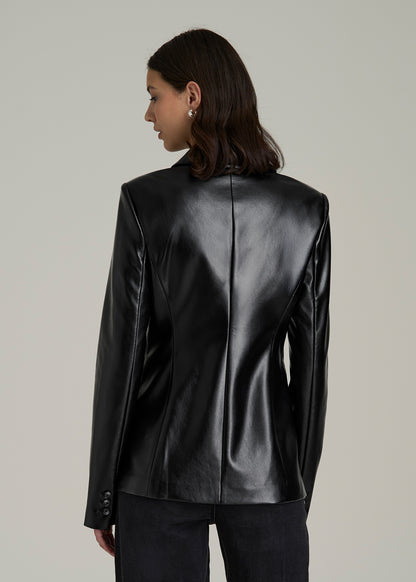 True Touch Leather Double Breasted Blazer for Tall Women in Black