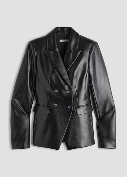 True Touch Leather Double Breasted Blazer for Tall Women in Black