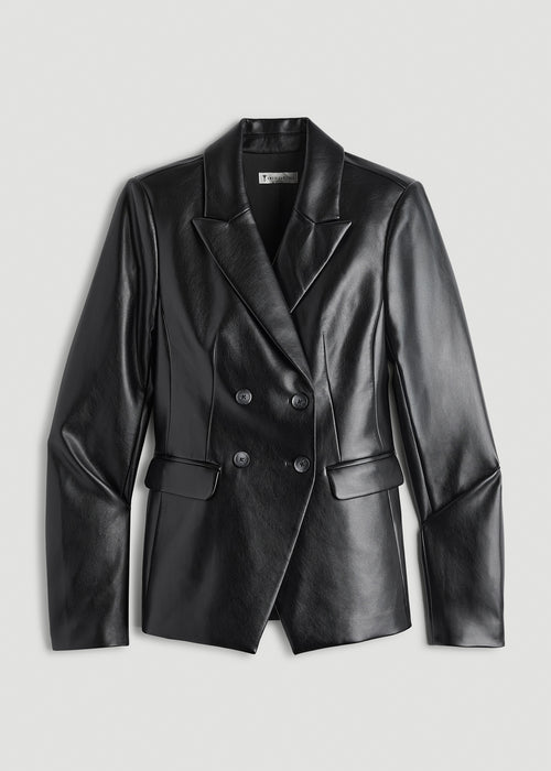 True Touch Leather Double Breasted Blazer for Tall Women in Black