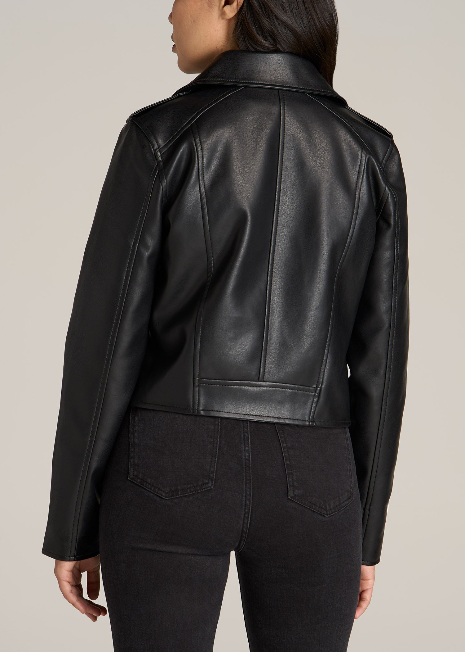 Faux Leather Moto Jacket for Tall Women