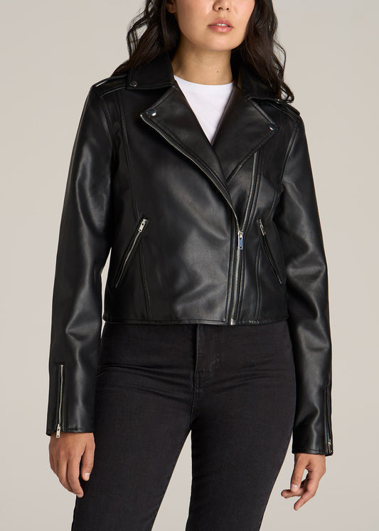 American-Tall-Women-Faux-Leather-Moto-Jacket-Black-front