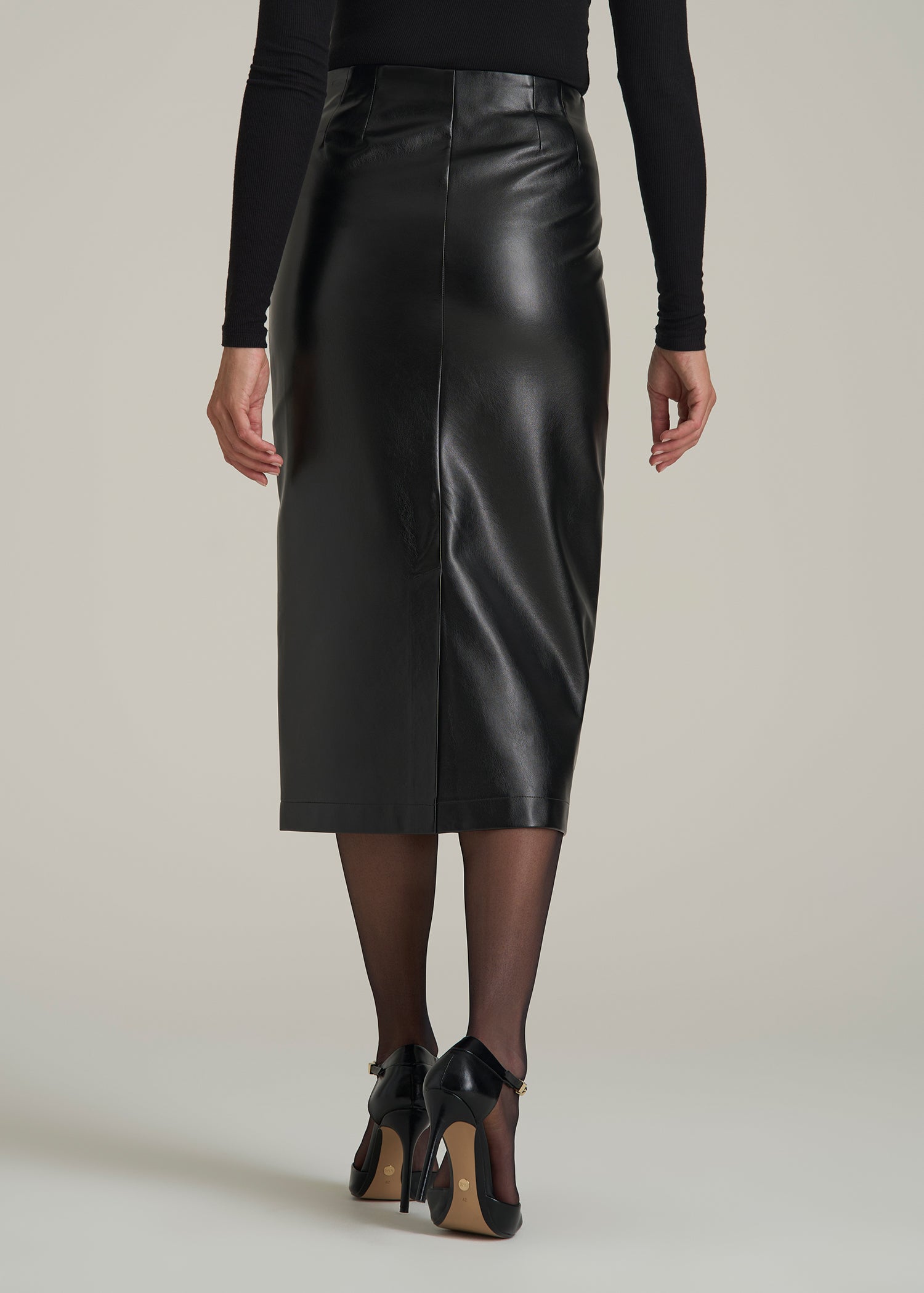 True Touch Leather Pencil Skirt for Tall Women in Black