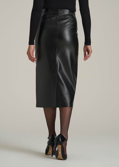 True Touch Leather Pencil Skirt for Tall Women in Black