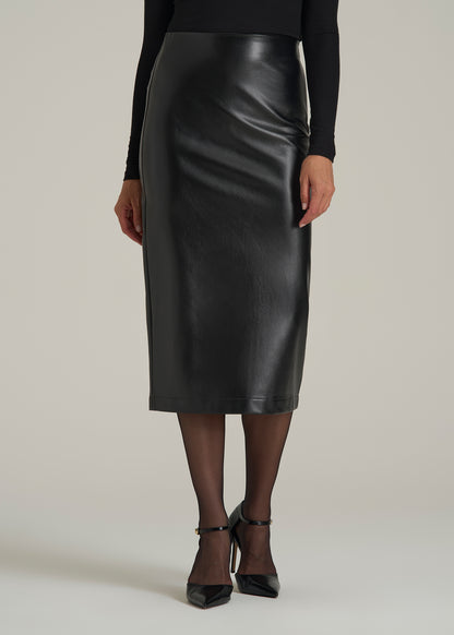 True Touch Leather Pencil Skirt for Tall Women in Black