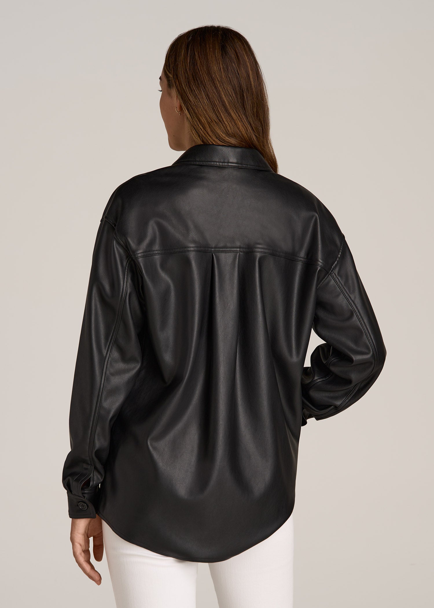 True Touch Leather Shirt Jacket for Tall Women in Black