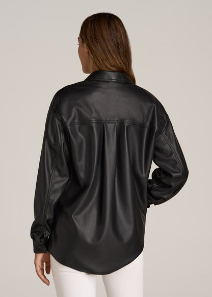True Touch Leather Shirt Jacket for Tall Women in Black