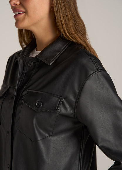 True Touch Leather Shirt Jacket for Tall Women in Black