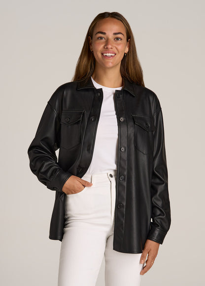 True Touch Leather Shirt Jacket for Tall Women in Black