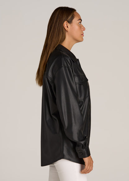 True Touch Leather Shirt Jacket for Tall Women in Black