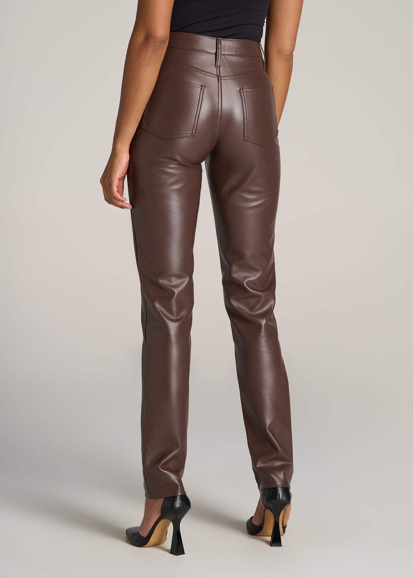 Tacked Vegan Leather Flared Trousers - Chocolate Brown | Manière De Voir USA