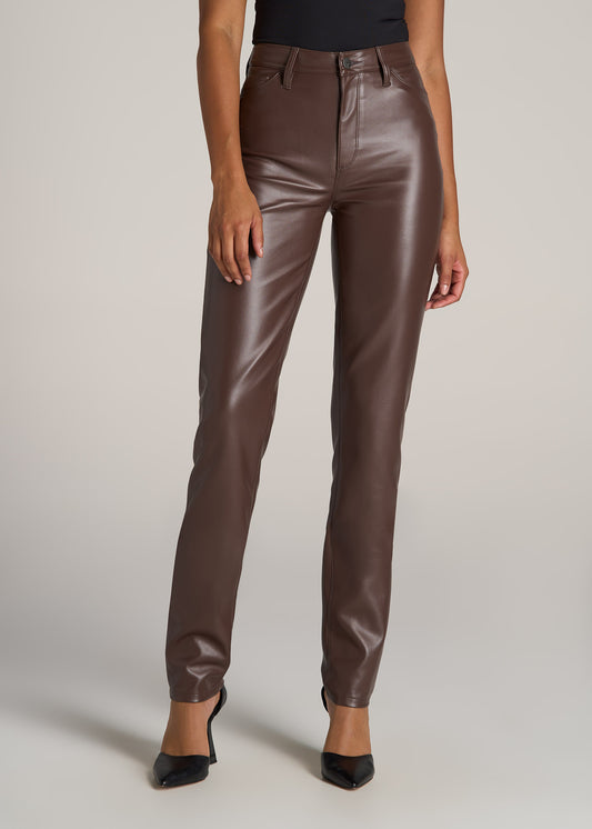 American-Tall-Women-Faux-Leather-Slim-Pants-Chocolate-front