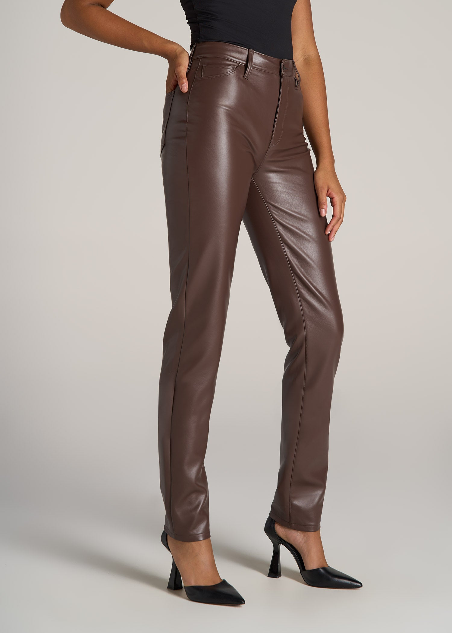 American-Tall-Women-Faux-Leather-Slim-Pants-Chocolate-side