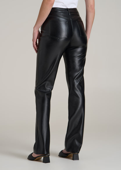 True Touch Leather Straight Leg Pants for Tall Women in Black