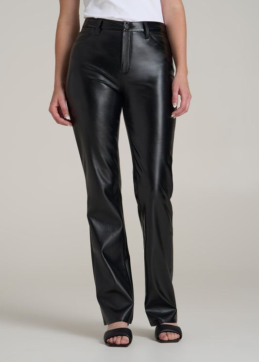 Faux Leather Straight Leg Pants for Tall Women in Black