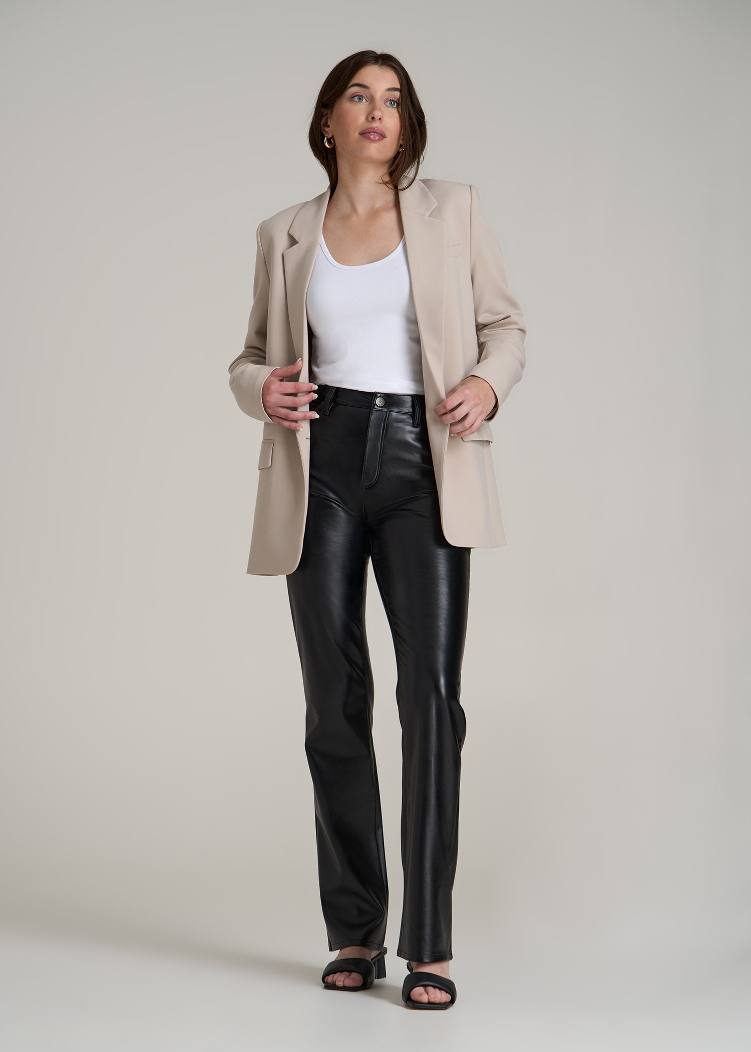 True Touch Leather Straight Leg Pants for Tall Women in Black