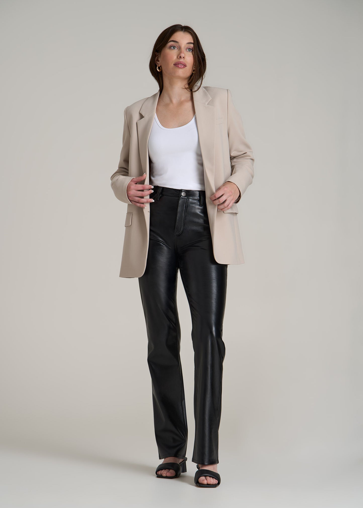 Faux Leather Straight Leg Pants for Tall Women in Black