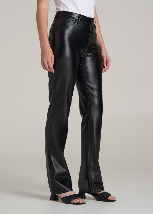 Faux Leather Straight Leg Pants for Tall Women in Black