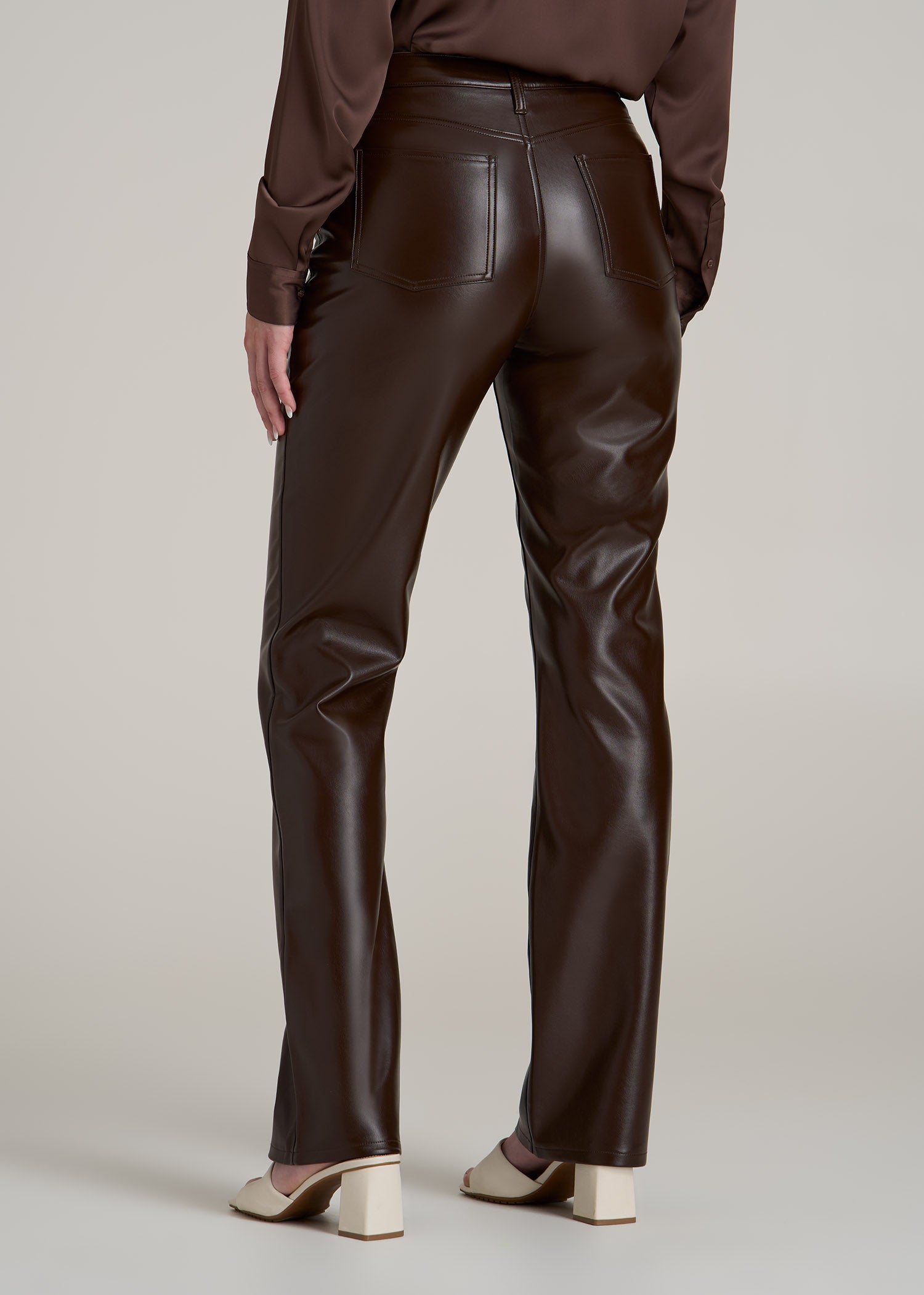 Wide Leg Brown Leather Trousers LEATHER STRAIGHT LEG PANTS BROWN