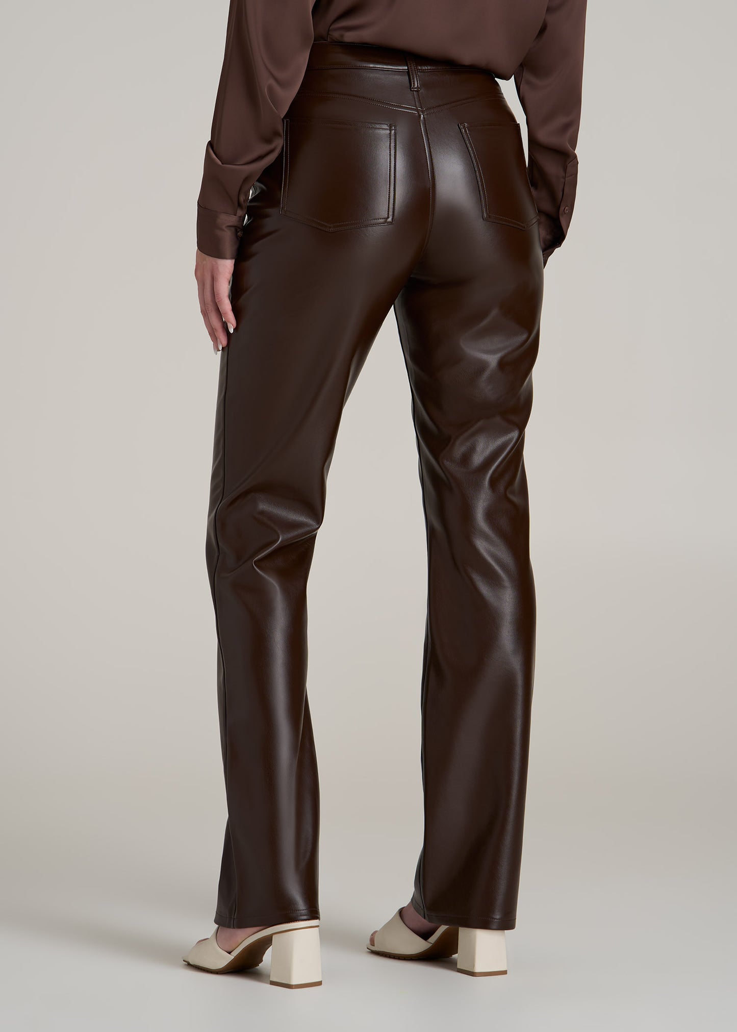 Faux Leather Straight Leg Pants for Tall Women in Espresso