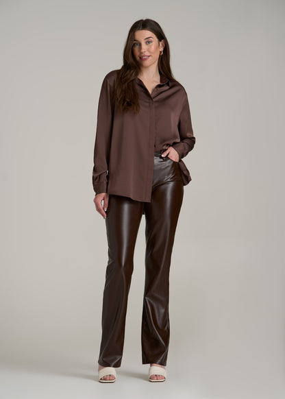 True Touch Leather Straight Leg Pants for Tall Women in Espresso