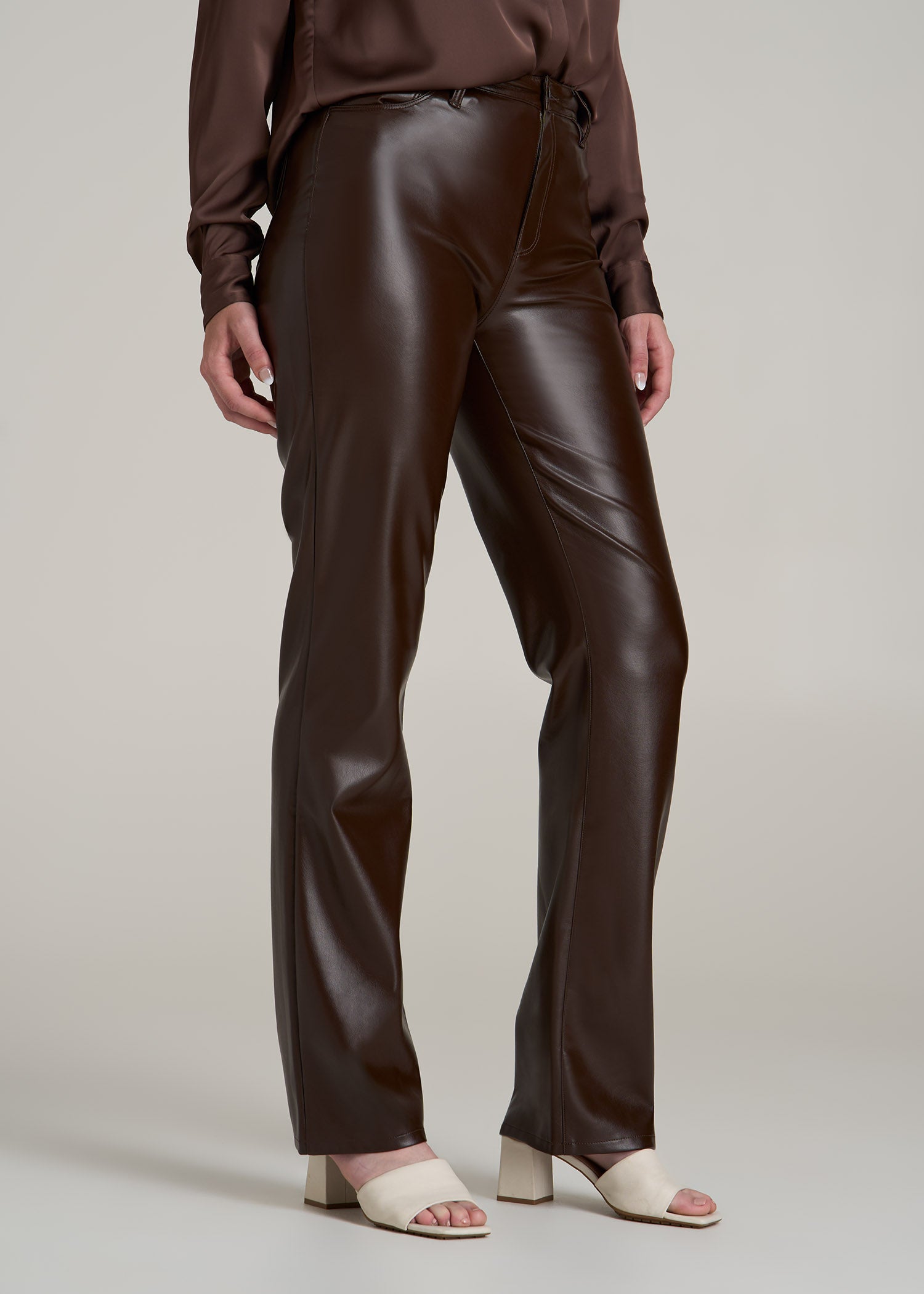 True Touch Leather Straight Leg Pants for Tall Women in Espresso