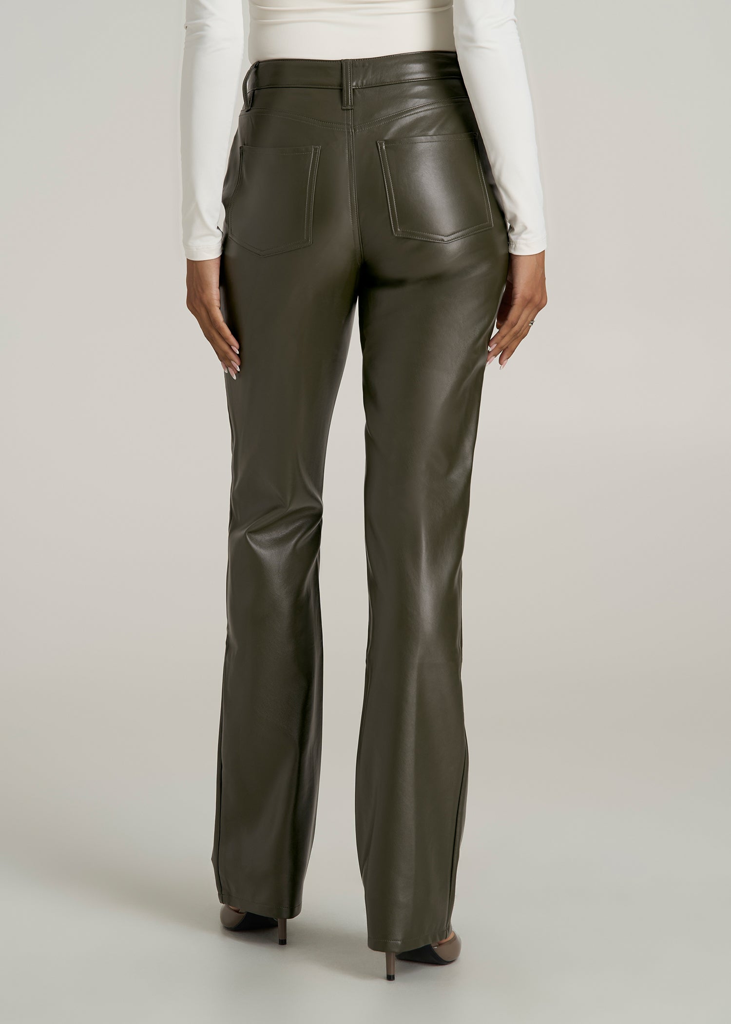 True Touch Leather Straight Leg Pants for Tall Women in Forest Night