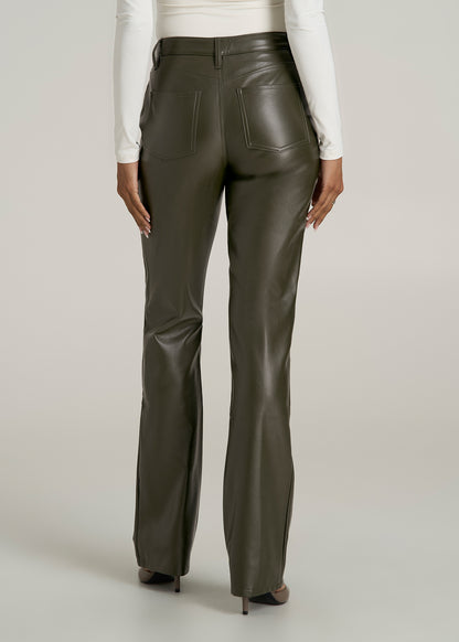 True Touch Leather Straight Leg Pants for Tall Women in Forest Night