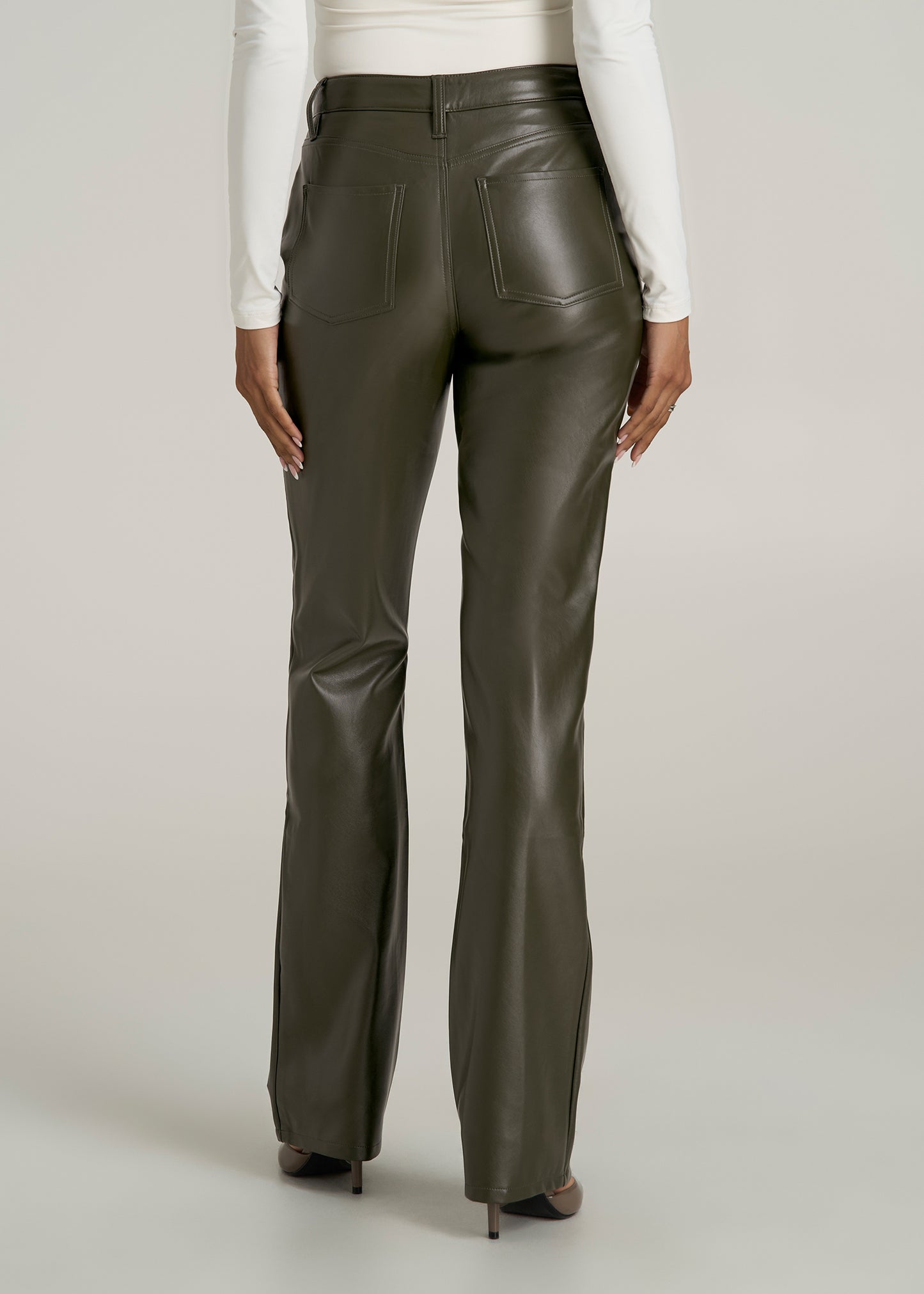 Faux Leather Straight Leg Pants for Tall Women in Forest Night