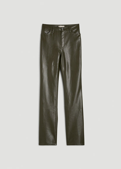 True Touch Leather Straight Leg Pants for Tall Women in Forest Night