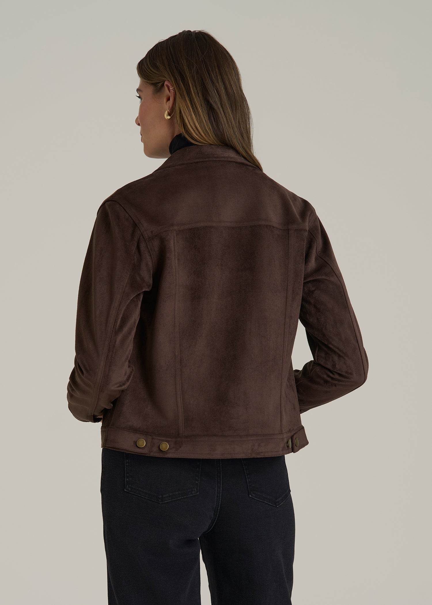 True Touch Suede Trucker Jacket for Tall Women in Espresso
