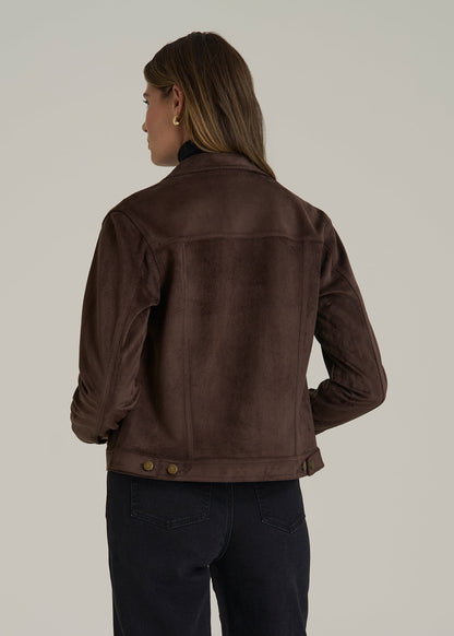 True Touch Suede Trucker Jacket for Tall Women in Espresso