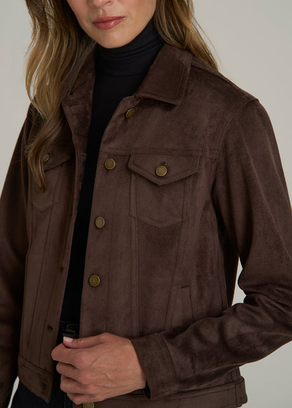 True Touch Suede Trucker Jacket for Tall Women in Espresso