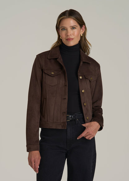 True Touch Suede Trucker Jacket for Tall Women in Espresso