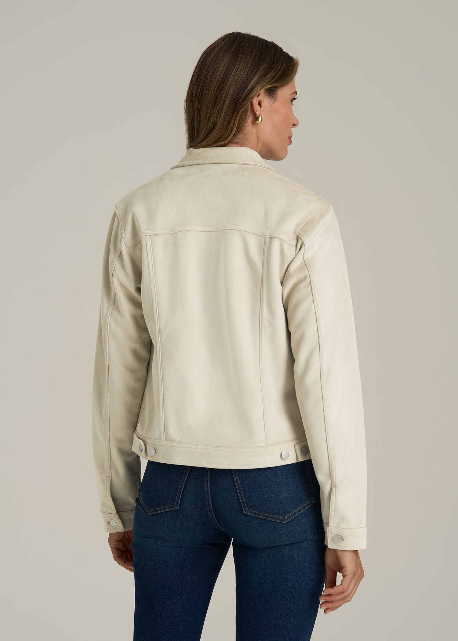True Touch Suede Trucker Jacket for Tall Women in Overcast