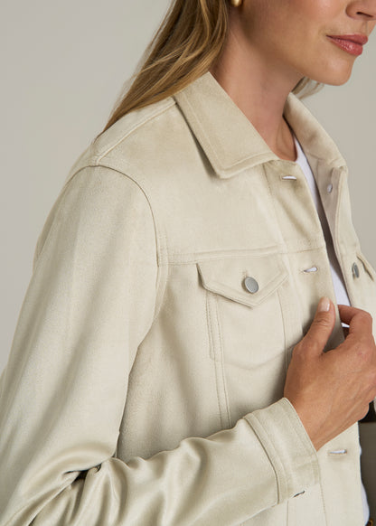 True Touch Suede Trucker Jacket for Tall Women in Overcast