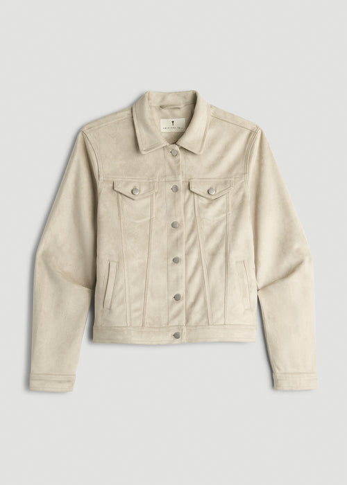 True Touch Suede Trucker Jacket for Tall Women in Overcast