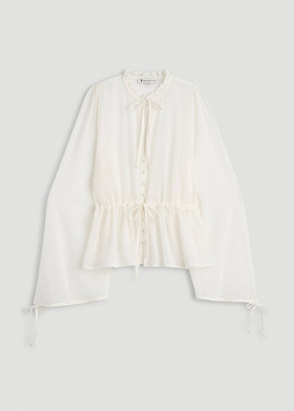 Peasant Chiffon Blouse for Tall Women in Antique White