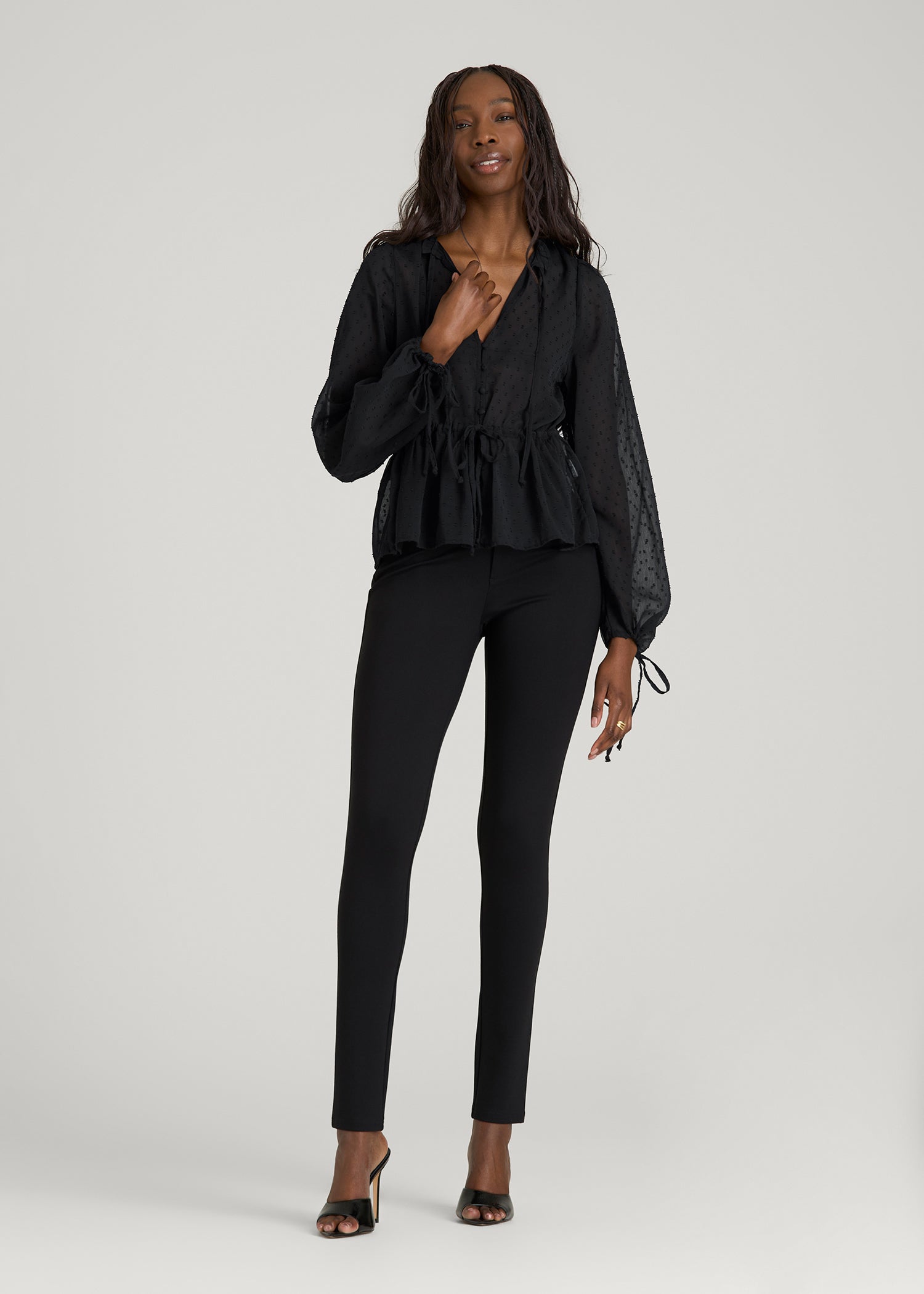 Peasant Chiffon Blouse for Tall Women in Black