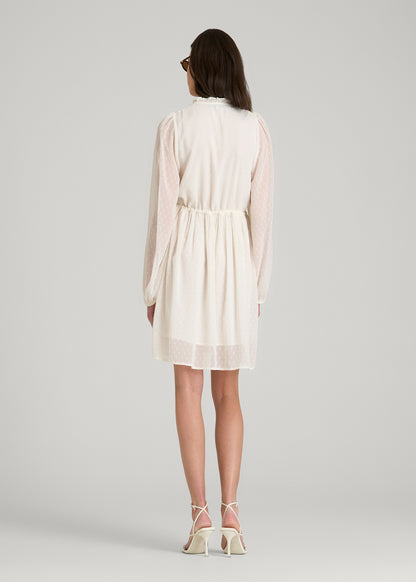 Peasant Chiffon Mini Dress for Tall Women in Antique White