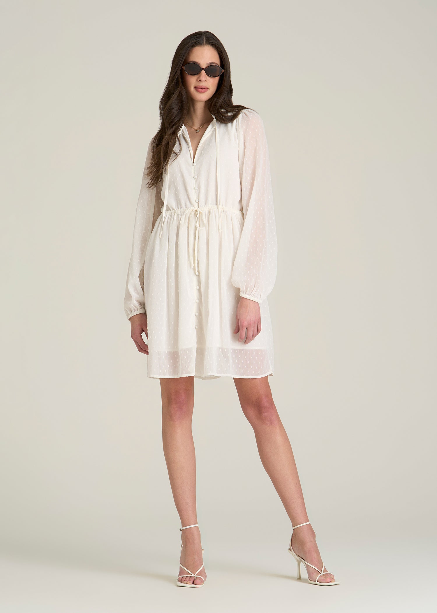 Peasant Chiffon Mini Dress for Tall Women in Antique White